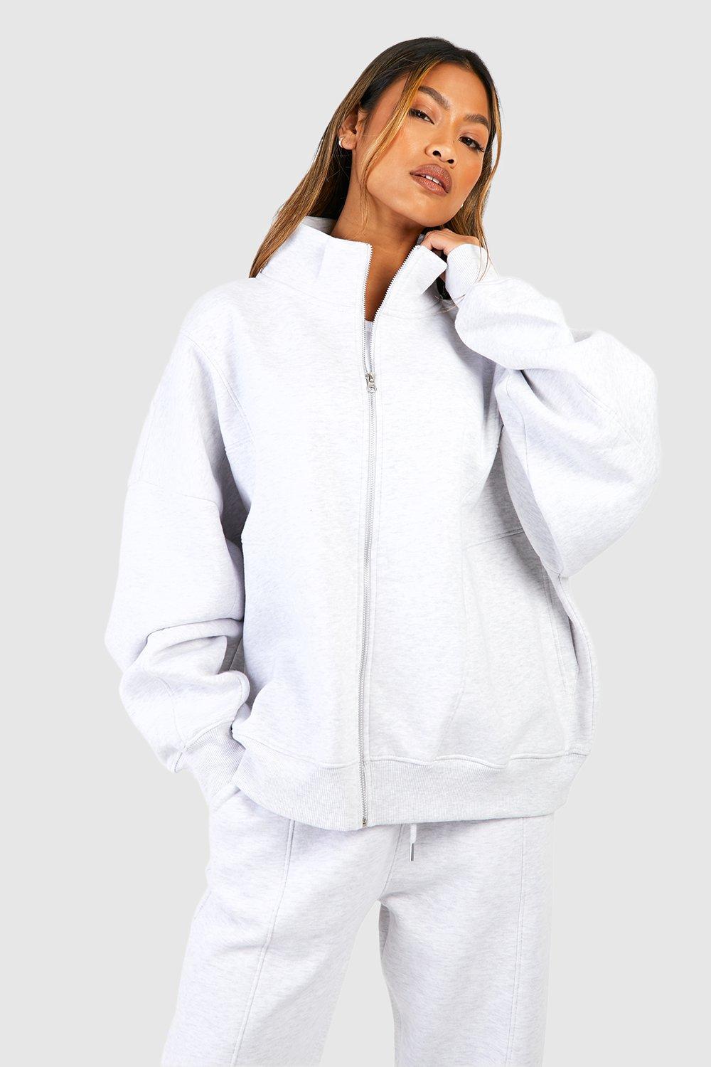 Womens white zip up sweatshirt hotsell